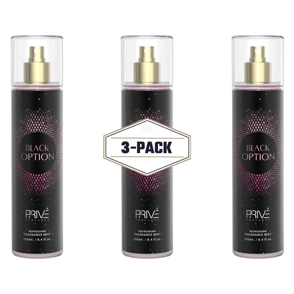 PRIVE Black Option (Pour Femme) – Body Mist 250ML 3x Pack ✨ | A Warm, Inviting Fragrance with Floral and Woody Notes