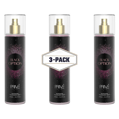 PRIVE Black Option (Pour Femme) – Body Mist 250ML 3x Pack ✨ | A Warm, Inviting Fragrance with Floral and Woody Notes