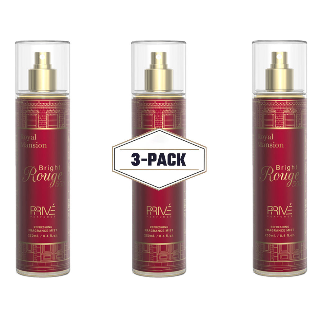 PRIVE Bright Rouge 555 Body Mist 250ml 3-Pack | A Luxurious, Warm Scent for Everyday Wear